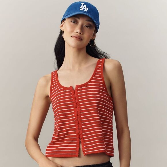 Anthropologie Tops - Anthropologie Pilcro Top Scoop-Neck Button-Front Tank Red White Size Small